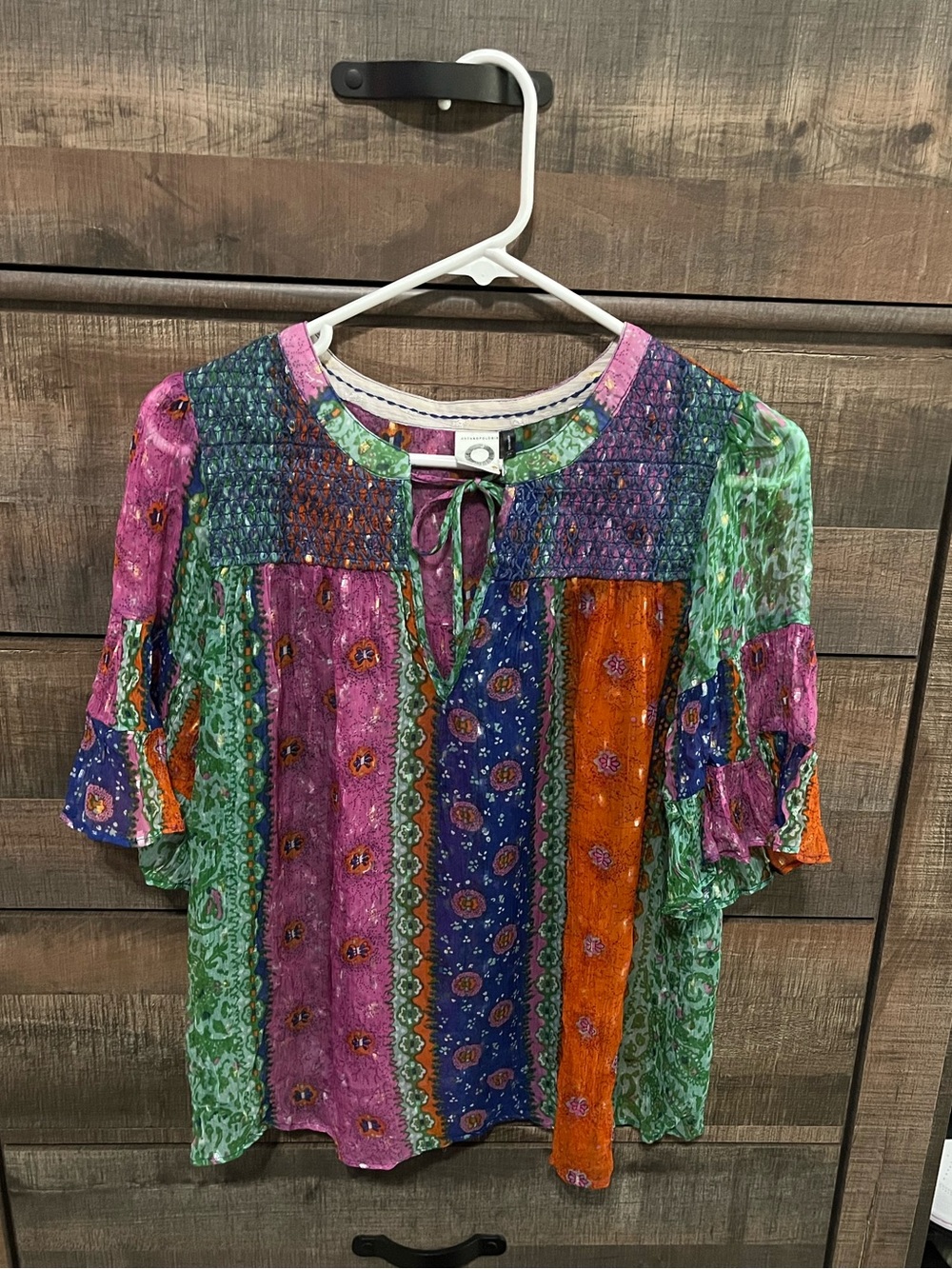 Anthropologie Akemi & Kin Boho Patchwork Sheer Top.